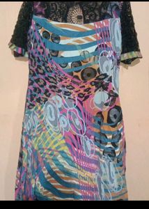 Abstract Print Top with Lace Detail