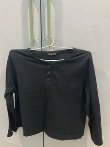 Black Crop Henley Top