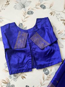 Vibrant Blue Silk Saree with Gold Border