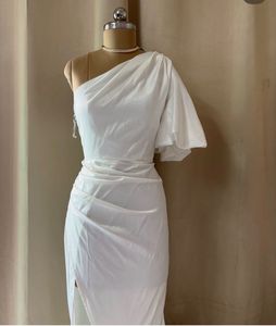 Elegant White One-Shoulder Gown with Slit