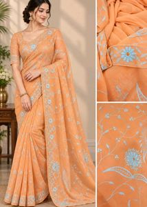 Embroidered Orange Saree