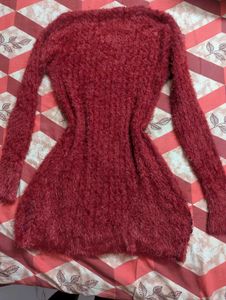 🍓Brick Red Faux Furr Sweater Dress🍓