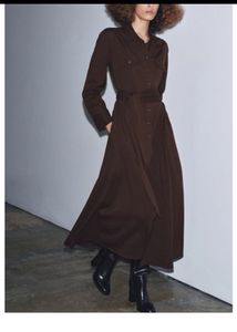 Zara limited edition Chic Brown Belted Shirt Dress