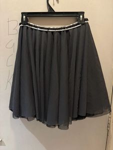 Chic Grey Skirt with Embellished Waistband