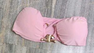Pink Bandeau Bikini Top with Gold Accent