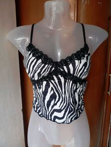 Zebra Print Lace Trim Cami Top