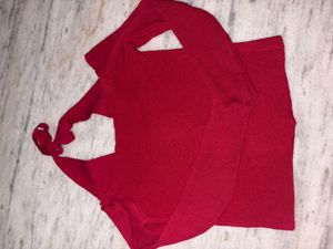 savana Chic Red Cold Shoulder Knit Top