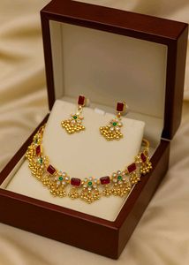 Exquisite Ruby &amp; Emerald Necklace Set