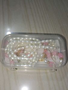 Elegant Pearl &amp; Pink Bead Necklace Set