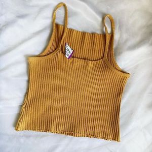 Mustard Ribbed Tank Top &amp; Denim Shorts