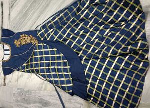 Elegant Blue &amp; Gold Checkered Gown