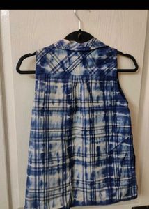 Tie Dye Plaid Sleeveless Shirt