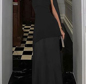 Elegant Black Strapless Gown with Cape, size- S
