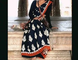 Elegant Black Saree with White Motifs