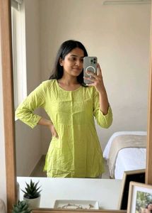 Lime Green Pleated Kurta