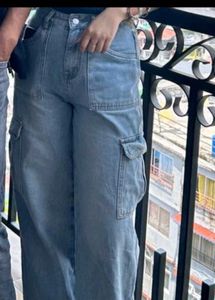Light Wash Wide Leg Cargo Jeans