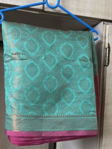 Elegant Teal & Pink Patterned Saree