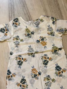 New Cream Floral Print Kurta