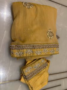 Elegant Yellow Embroidered Saree