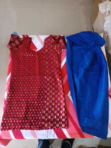 Elegant Red Kurta Set with Blue Pants