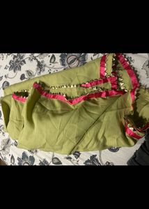 Lime Green Dupatta with Pink Border Unused