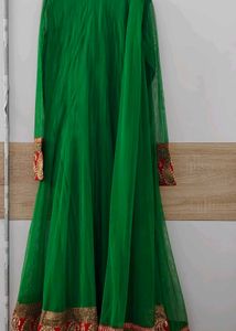 Green Ethnic Gown With Trouser And Dupatta