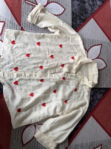 Cream Top with Red Heart Embroidery