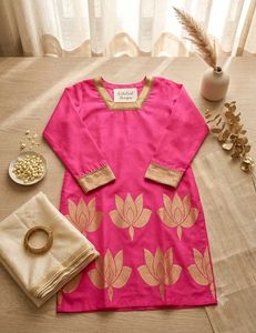 Vibrant Pink Kurta with Floral Print