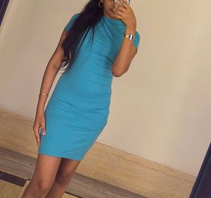 Blue Ruched Bodycon Dress