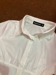White Button-Up Lace Trim Top