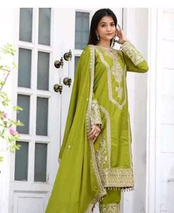 Exquisite Green Embroidered Kurta Set with Dupatta