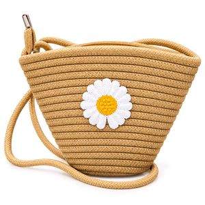 Straw Crossbody Bag with Daisy Detail