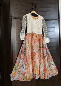 Embroidered Chiffon Net Floral Printed Gown Dress