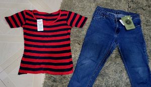Set 2 5-pocket Denim Trousers &Top