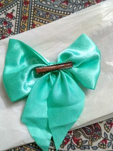 Shiny Teal Satin Bow Hair Clip