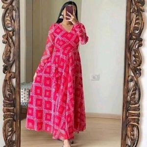 Elegant Red Printed Ethnic Gown