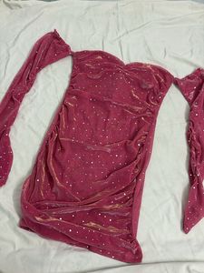 Urbanic Sparkly Off-Shoulder Pink Dress