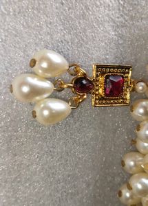 Brand New Gold Tone Red Stone Pearl Choker Necklac