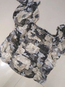 Sheer Floral Print Off-Shoulder Top