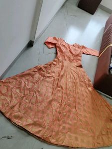 Peach Ethnic Gown with Gold Embellishments