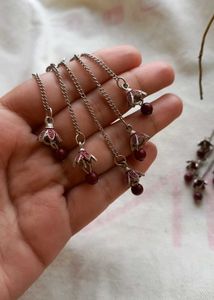 Dangle Earrings - Maroon &amp; Silver