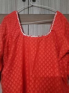 Stitched A Line Red Kurti