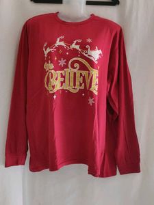 Red "We Believe" Christmas Long Sleeve Tee