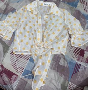 Y2 k Cute Polka Dot Tie-Front wrap up blouse