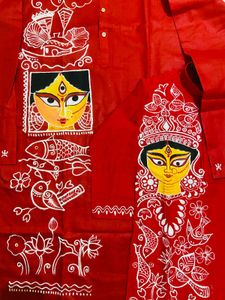 Adult n Child : Durga Maa Painted Red Kurta
