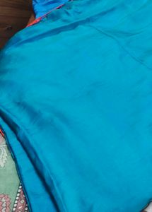 satin silk Beautiful Teal Blue Saree