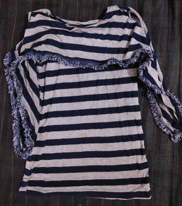 Striped Fringe Tunic Top