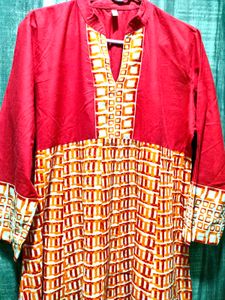 Orange & White Geometric Print Kurta