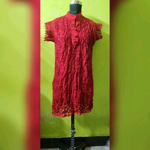 RED Chikankari Kurta