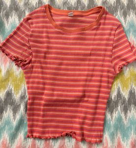 Striped Lettuce Hem Cropped Top